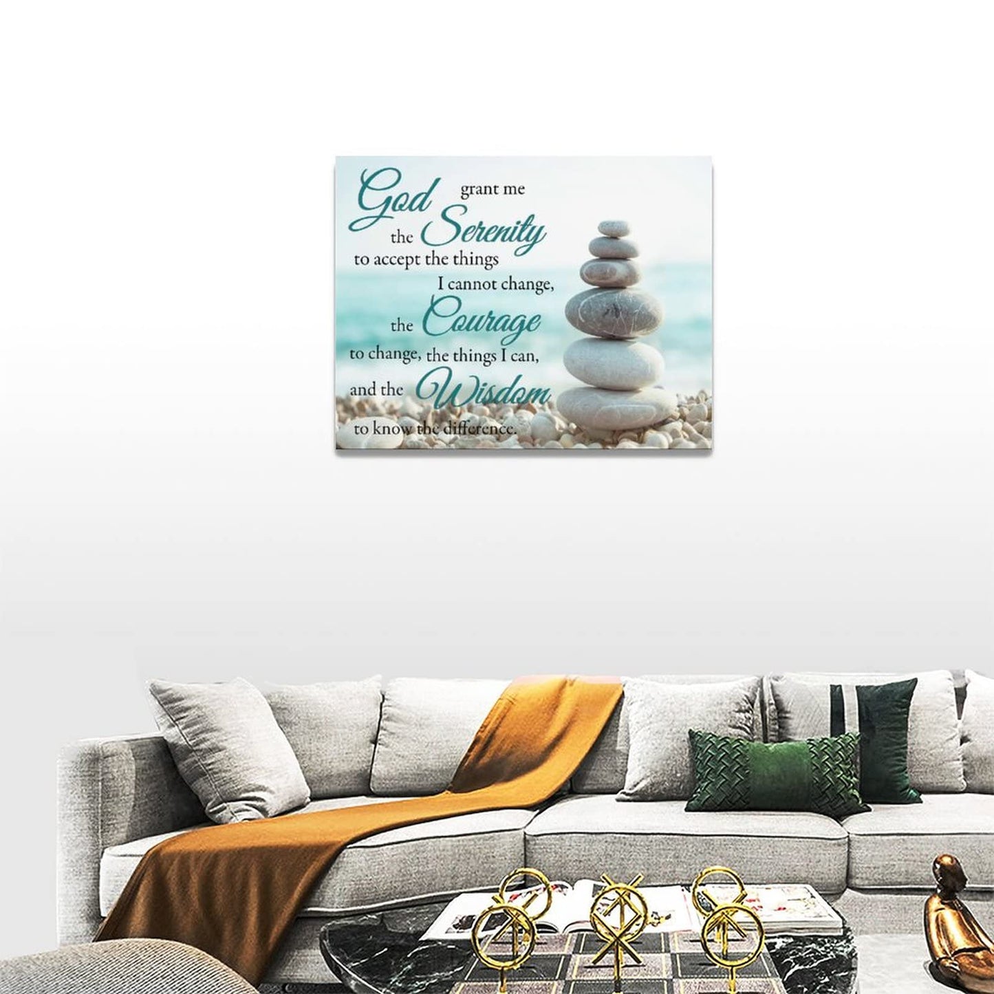 Serenity Prayer Bathroom Wall Art Beach Zen Canvas Prints Scripture Christian Pictures Beachy Office Home Decor for Bedroom Dining Living Room 16"x12"