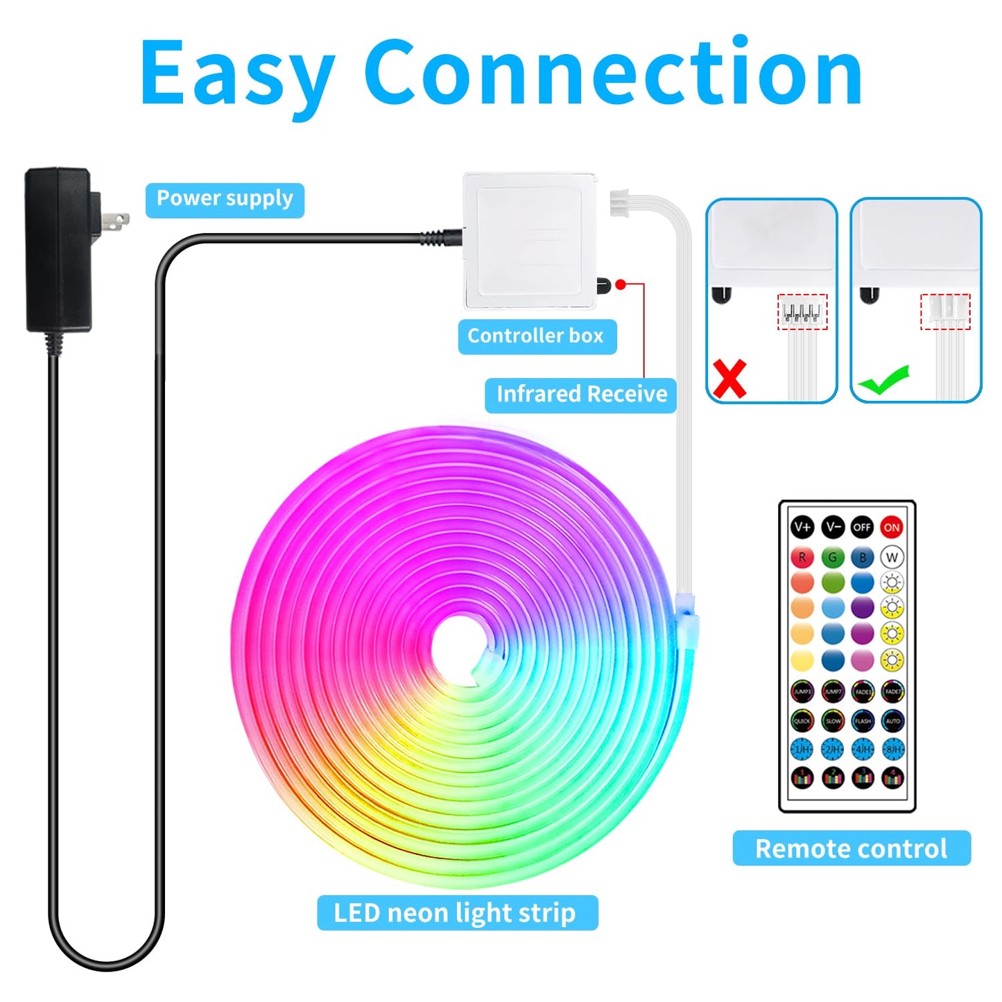 Yeewhale LED Neon Rope Lights 50FT,IP65 Waterproof LED Strip Lights,Music Sync LED Lights with Remote and APP Control, 24V RGB LED Rope Lights for Bedroom,Holiday Decoration(with Snap &Screws)