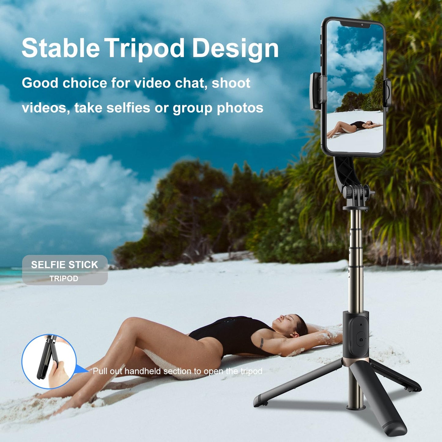 Gimbal Stabilizer for Smartphone,Selfie Stick Tripod with Remote Control Auto Balance 360° Rotation 1-Axis Phone Gimbal for Group Selfies Live Streaming Video Recording