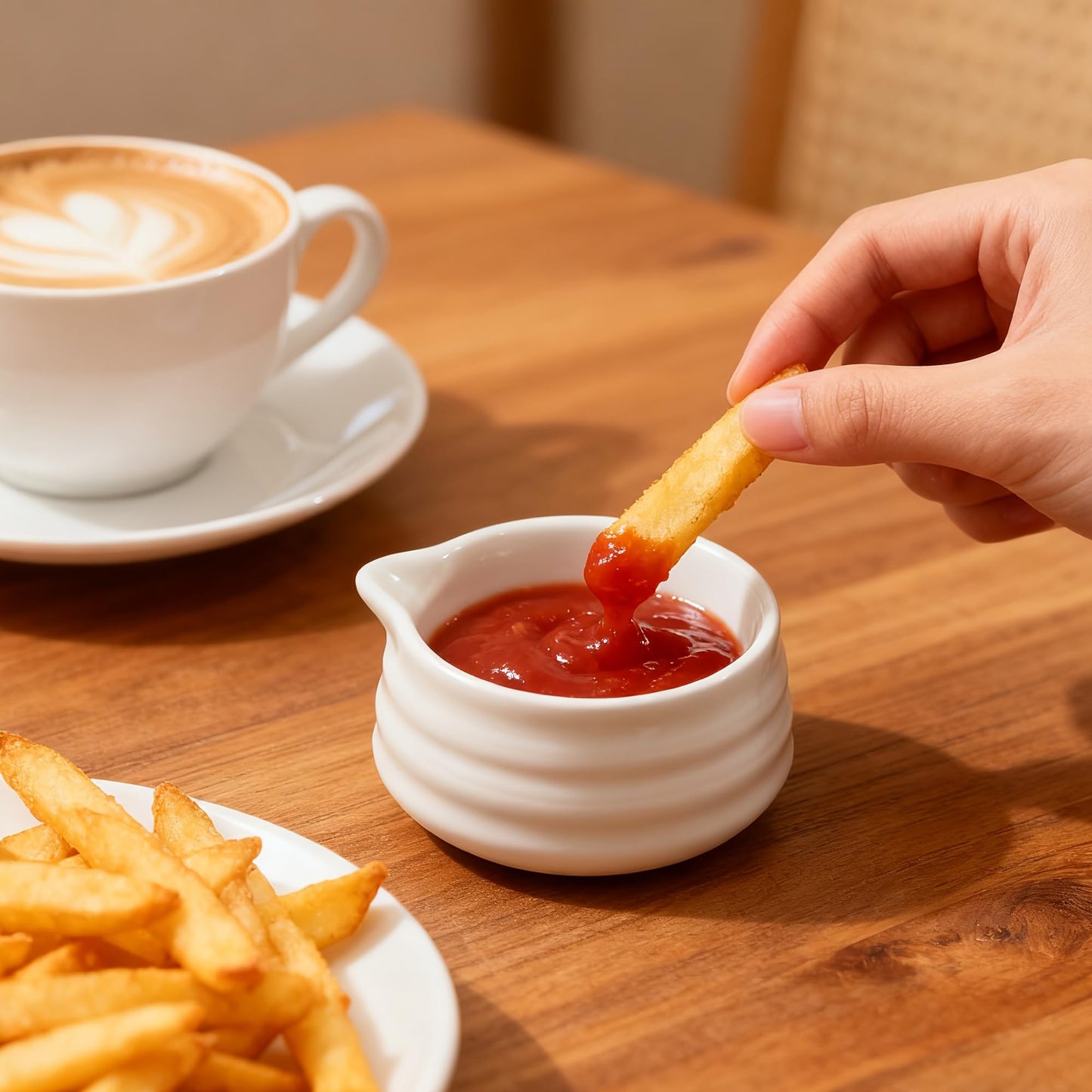 YumiPLUS 6pcs Ceramic Dipping Bowl with Spout, 3OZ Porcelain Mini Ramekins, Small Condiment Dish, Cute Pinch Bowl Set, Sauce Dish for Sushi/Ketchup/BBQ,Oven Safe