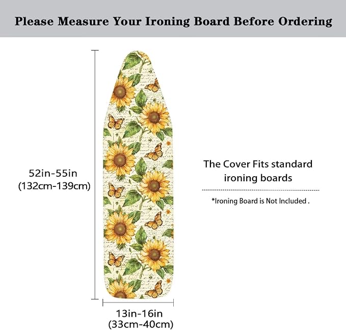 Sunflower Butterfly Ironing Board Cover and Pad 15x54 Standard Size Padding