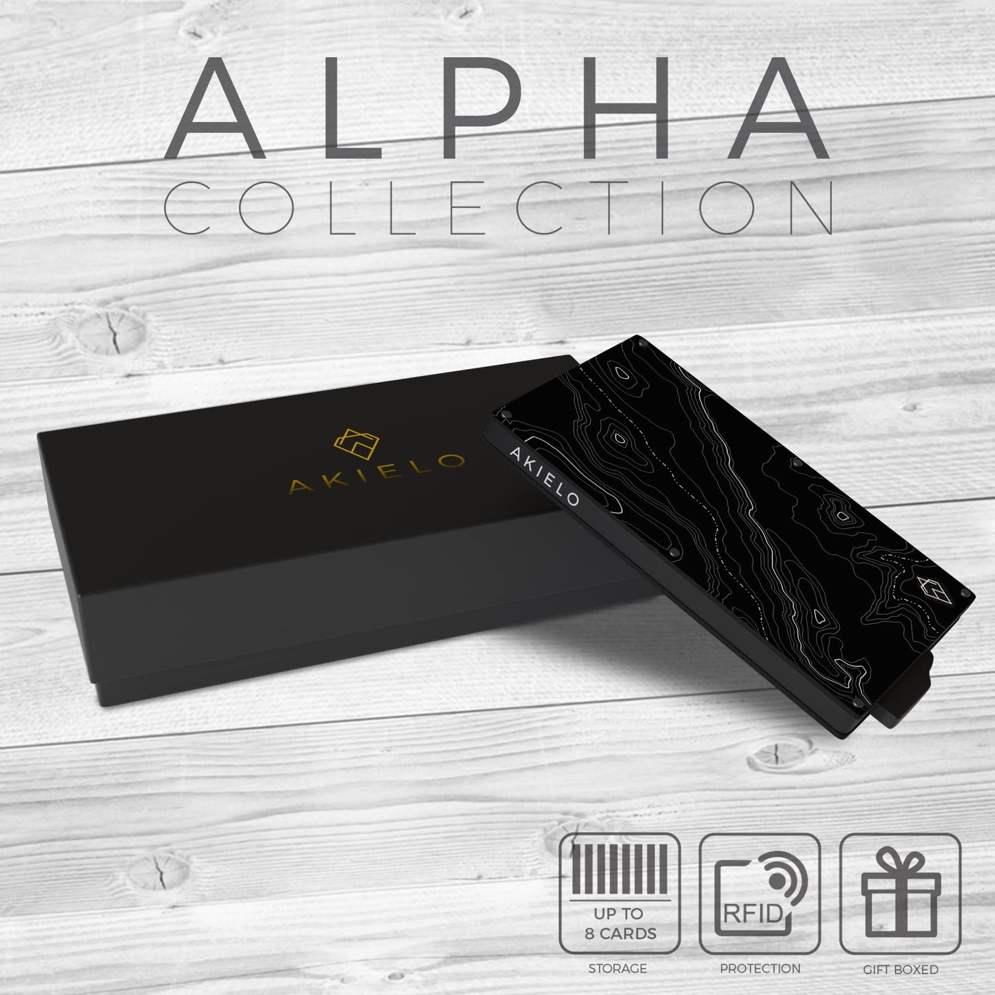 AKIELO RFID Card Holder Wallet with Gift Box – Slim Minimalist Metal Wallet for Men – Contactless Credit Card Protector & Blocker – RFID Blocking Pop Up Card Wallet (Alpha - Topo Edition)
