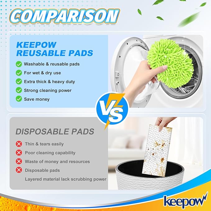 KEEPOW Reusable Microfiber Mop Pads Compatible