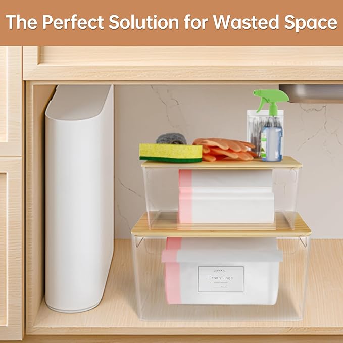 2 Pack Trash Bag Holder Under Sink Stackable, Plastic Garbage Dispenser