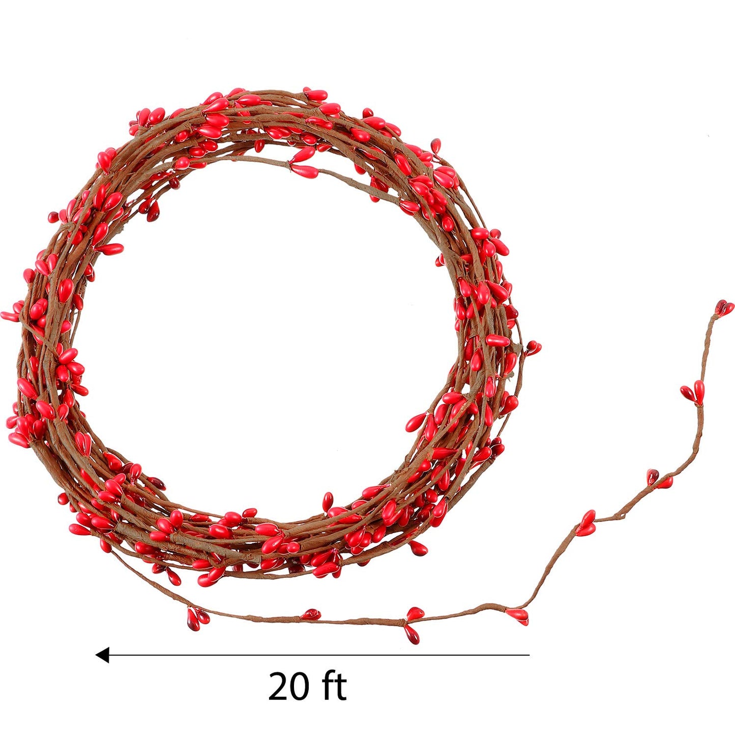 Gejoy 2 Rolls 40 Feet Double Pip Berry Garland Floral Craft Country Pip Berry Garland Floral Craft Decor, Artificial Christmas Decoration (Red)