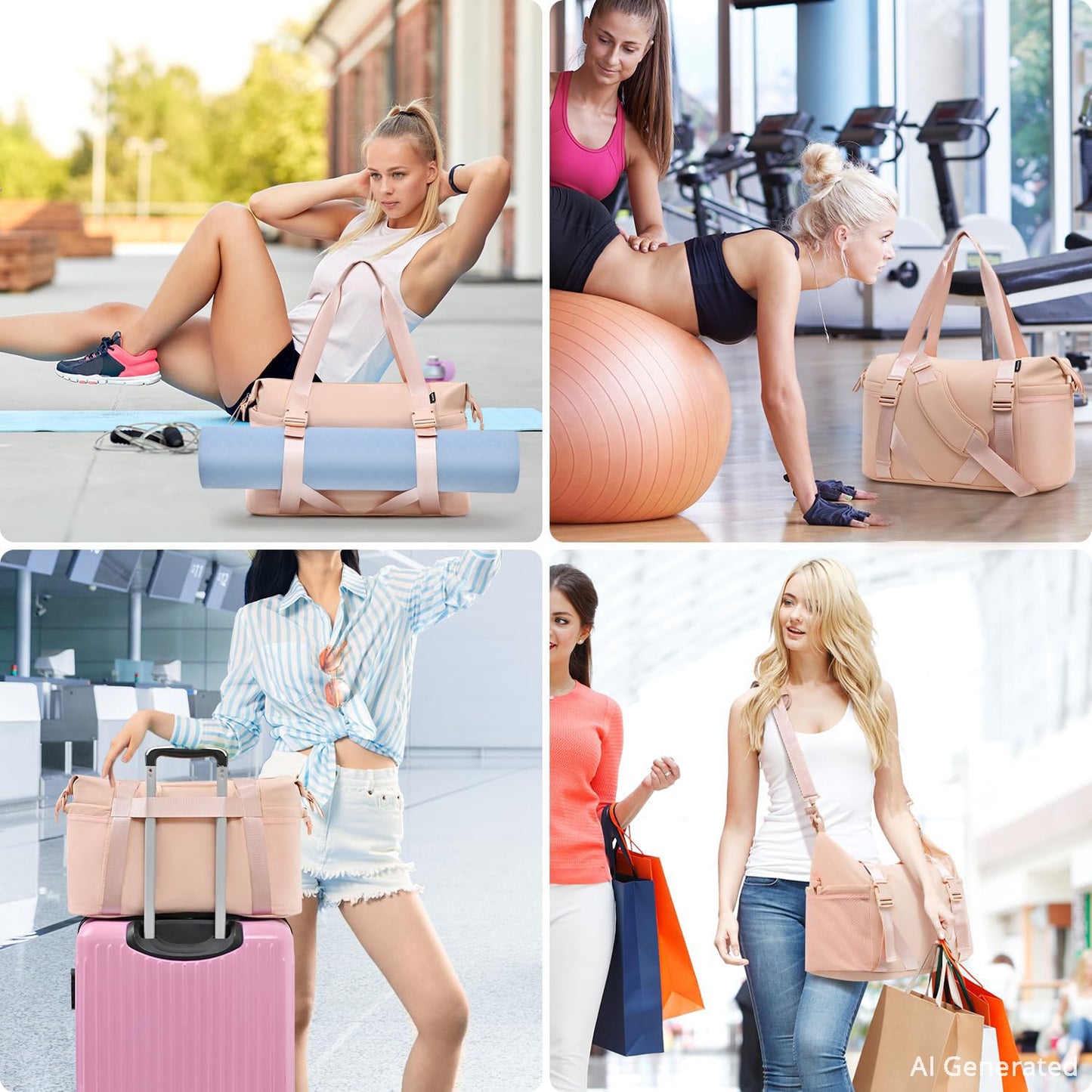 MAXTOP Gym Tote Bag for Women Pink Travel Duffle Bag with Yoga Mat Holder, Ideal for Yoga Accessories Workout Overnight Gymnastics Exercise Dance