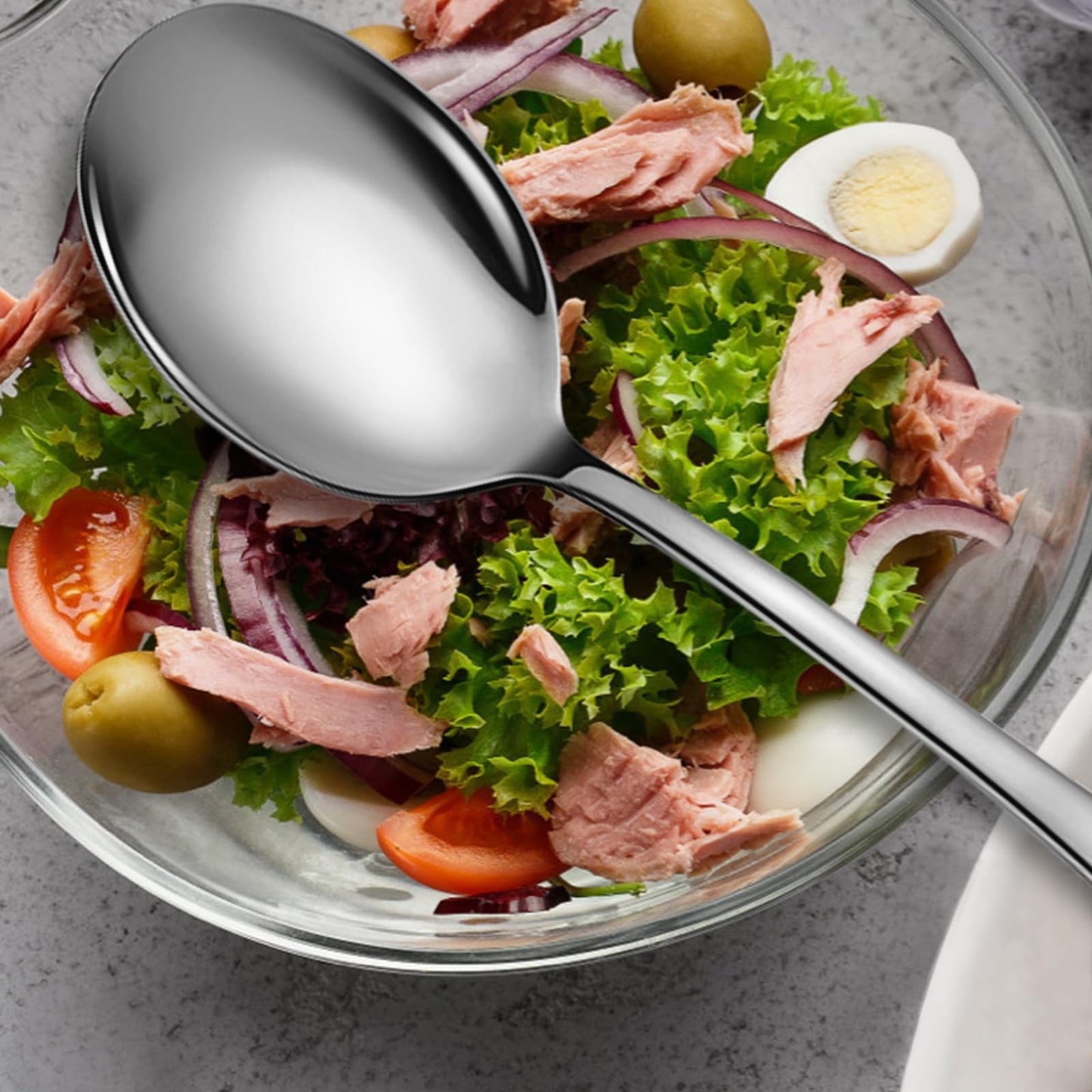 Keyoxy Stainless Steel Serving Spoons Set, 6pc, 10-Inch, Includes 6 Large Spoons, for Parties/Kitchen/Buffet/Catering, Dishwasher Safe