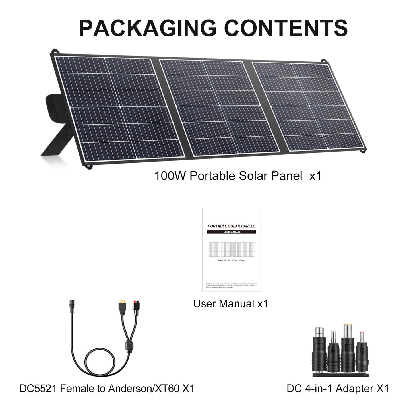 100W Portable Solar Panel 23.5% Efficiency Mono Foldable Solar Charger with USB-A, Type-C & DC 20V Lightweight Design IP65 Waterproof for Camping RV Off-Grid Emergency Power