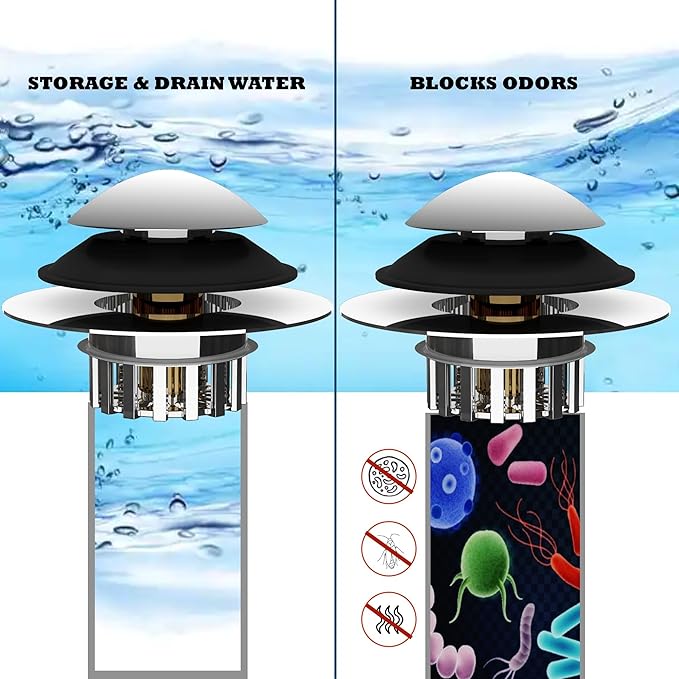 Kitchen Sink Drain Strainer 3 in 1, 304 Stainless Steel Pop Up Sink Stopper