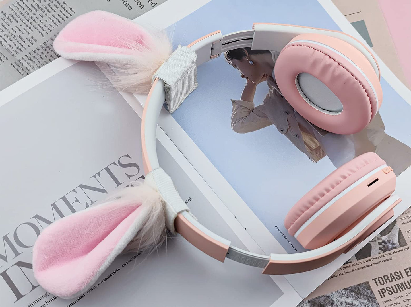 RUKUHOT Cute Bunny Ears Headphone Attachment,Adjustable Straps Fit Logitech G PRO HypreX Cloud/Cloud Flight Headphones,Cosplay Funny Rabbit Ears Universal for Gaming Headset,(Headphones not Included)