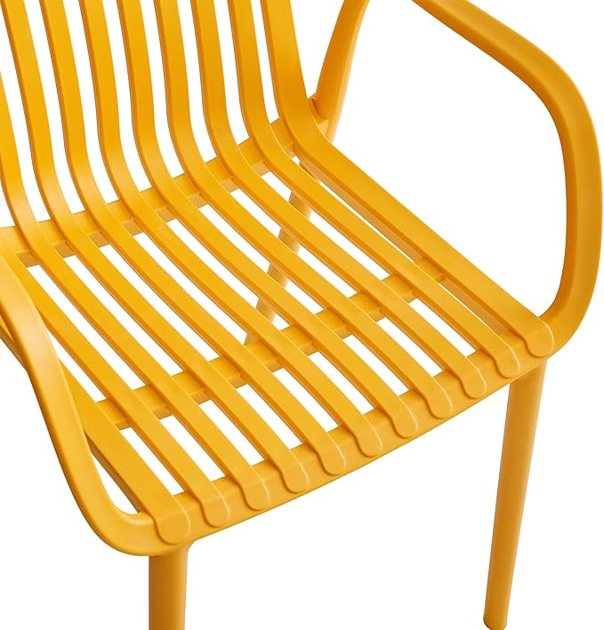 Modern Stackable Outdoor & Indoor Plastic Dining Chairs Set, Armchairs Set, Weather-Resistant, Ideal for Patios, Cafes, and Home Use, Set of 4 (Mustard Yellow)