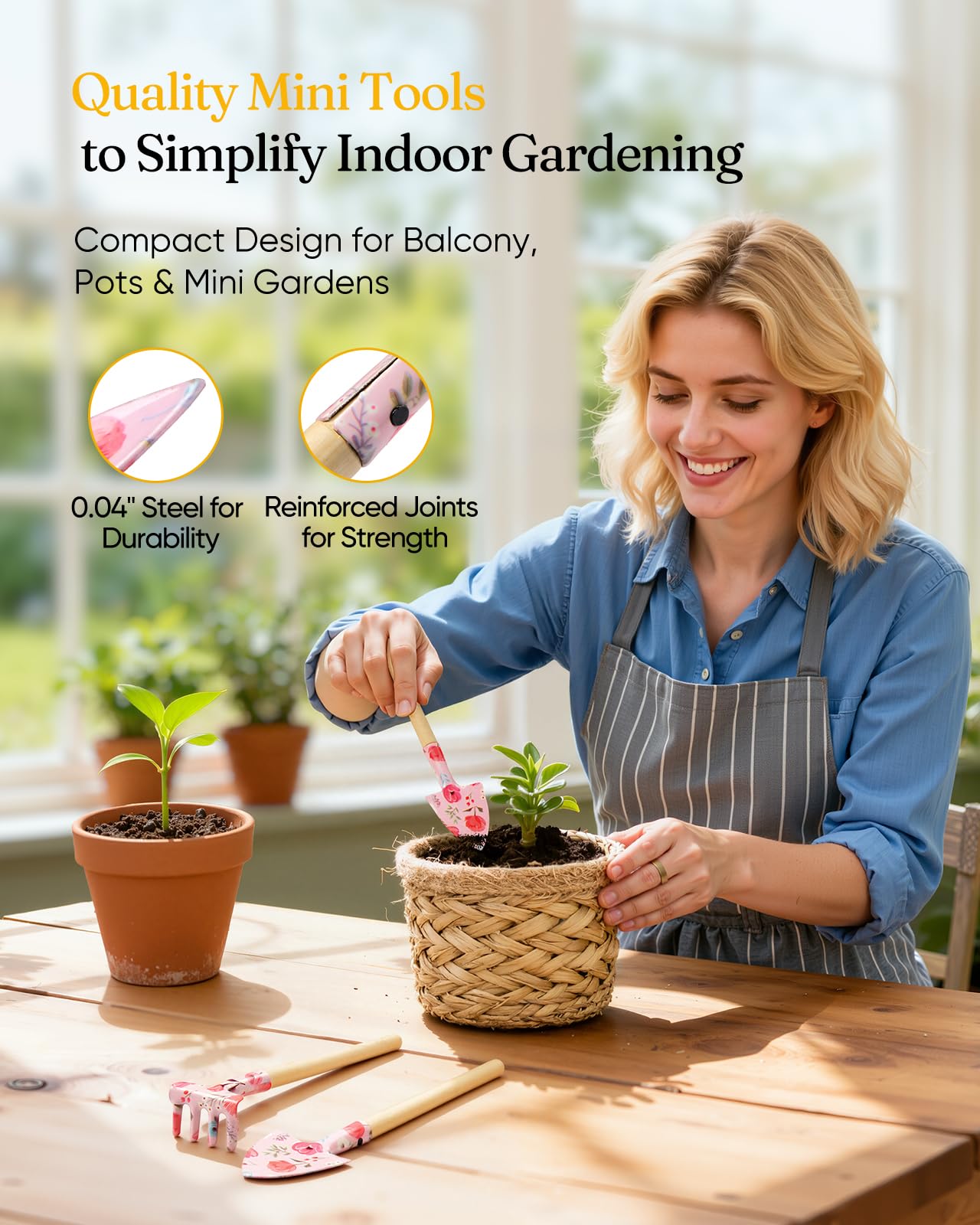 Grenebo 12-Piece Gardening Tools Set, Floral Print Garden Tool Set Gift, Rust-Proof & Heavy-Duty Trowel, Rake, Weeder, Pruner with Hard Case, Gardening Gifts for Women, Mom & Plant Lovers (Pink)