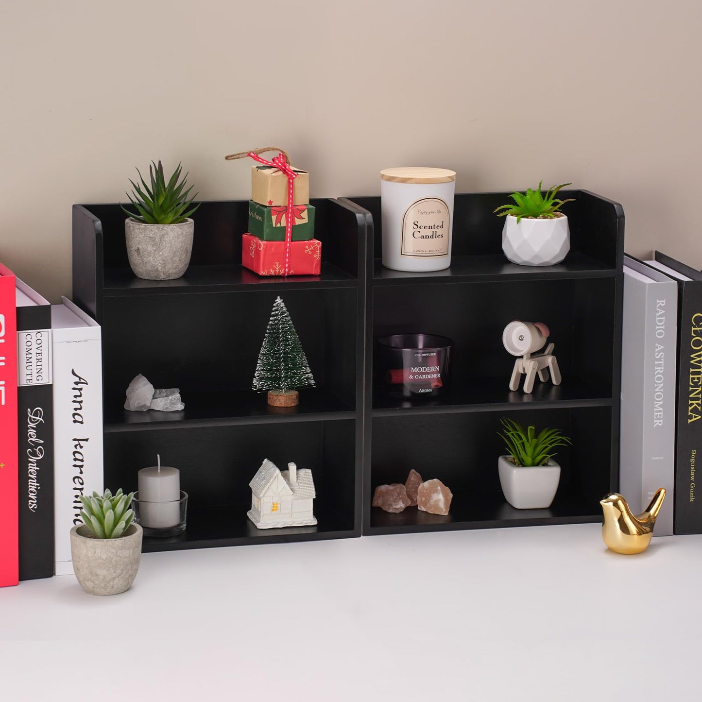 Bahhatii 3-Tier Trinket Shelf, 10" x 12" Small Display Shelf for Desk or Wall, Wooden Knick-Knack Shelves for Collectibles, Perfume & Crystal Storage, Black