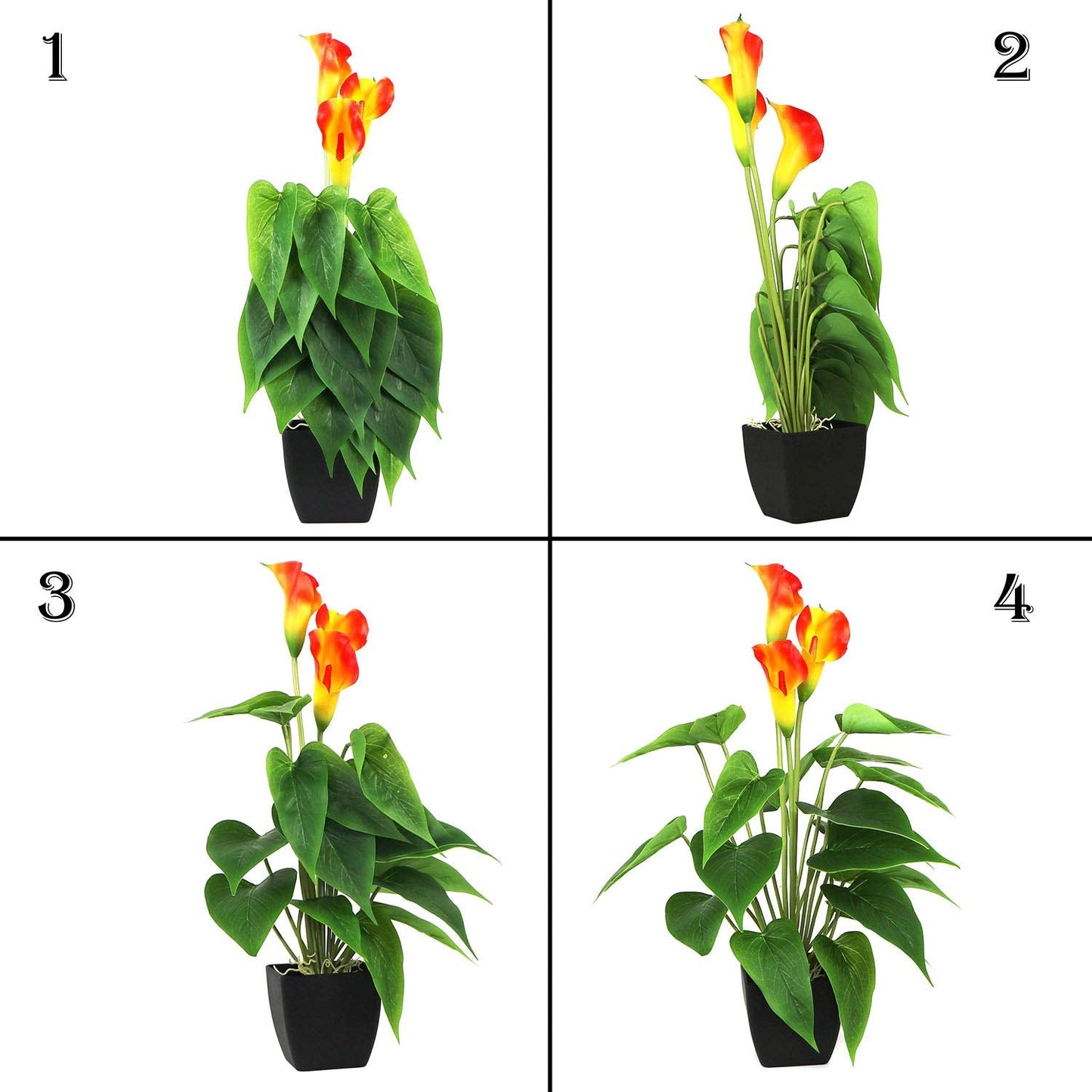Beebel Artificial Flower Plants Calla Lily Faux Small Potted Plant with Black Pot Fake Bonsai Flower for Home, Office, Indoor and Outdoor Occasions Decor (Orange Fake Flower)