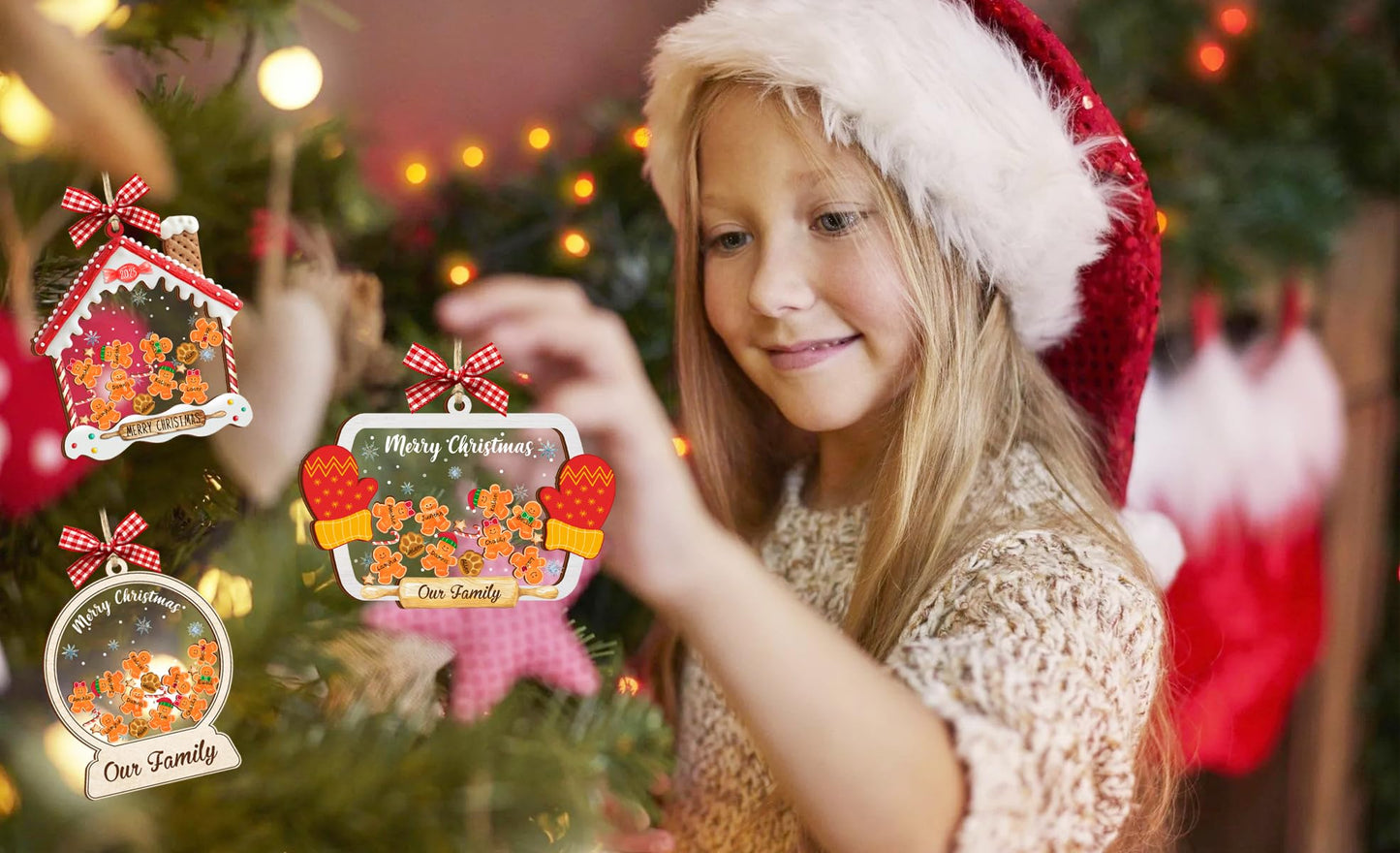 Funny Family Shaking Gingerbread Christmas Ornament DIY 1-15 Names New Year Party Home Decoration Xmas Tree Hanging Ornament Keepsake Gifts for Family Friend (Style 1)