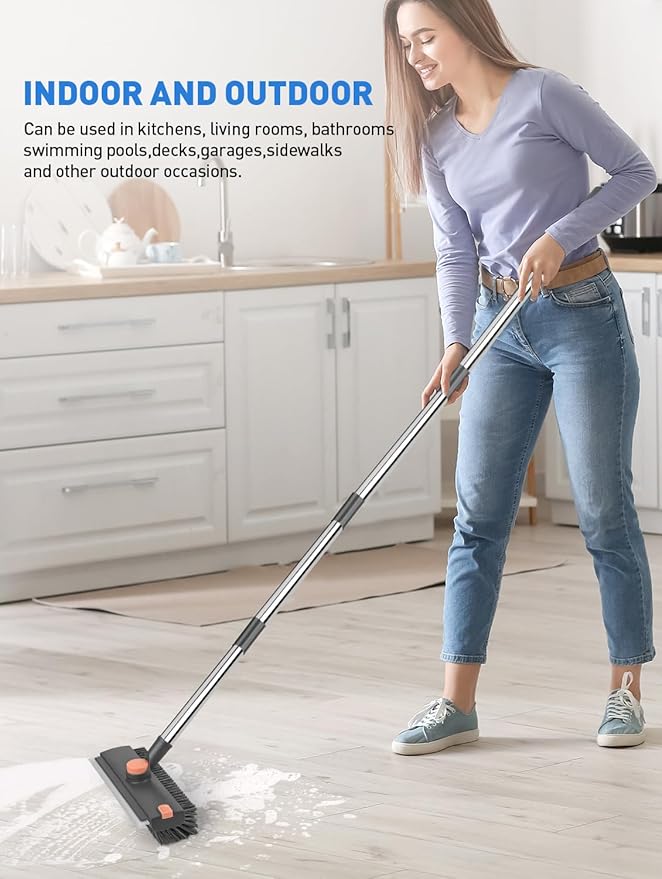 Floor Scrub Brush with Long Handle, 3 in 1 Multi-Angle Heavy Duty Stiff Bristle