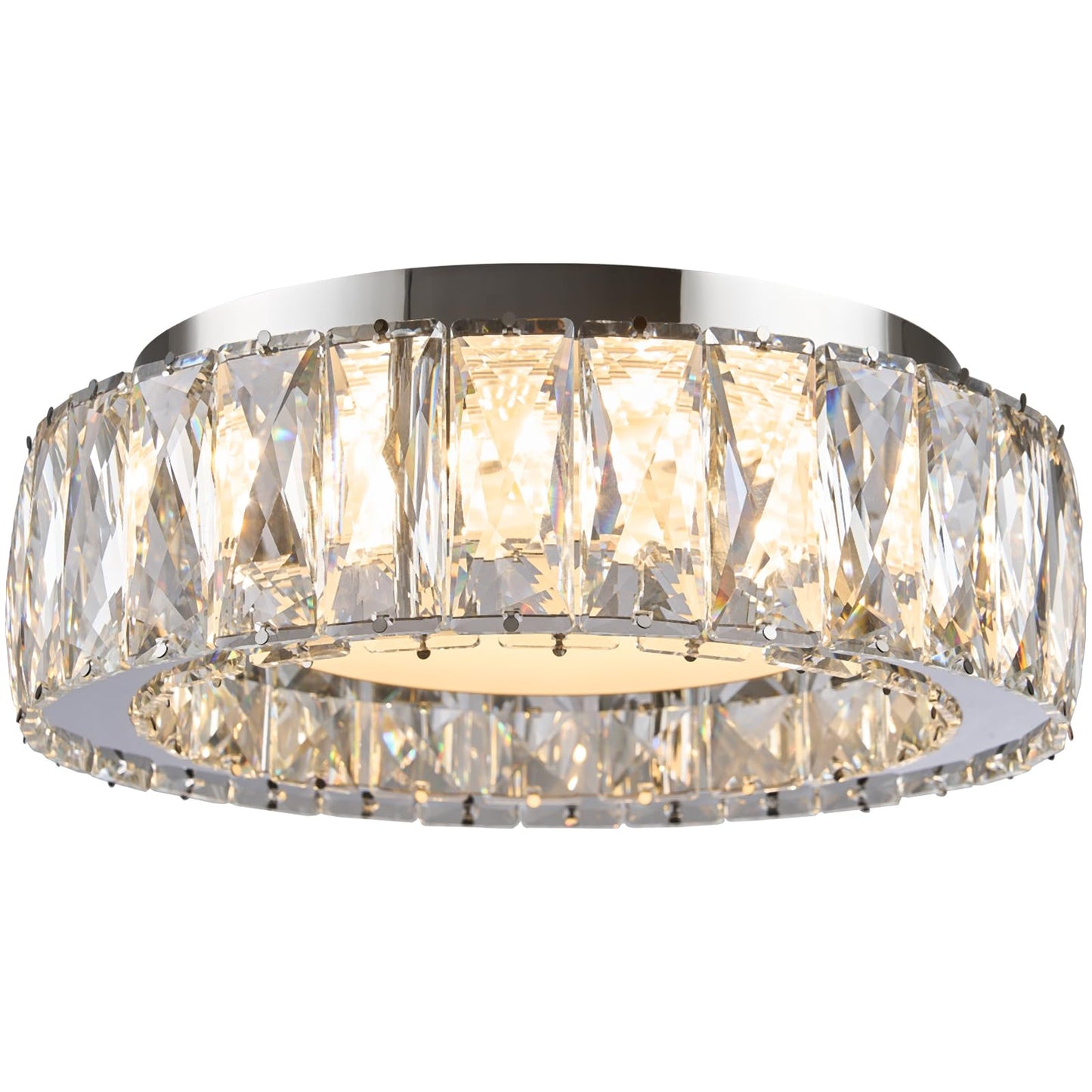 Suenigle Dimmable Modern Luxury Crystal LED Flush Mount Ceiling Light,11 Inch 24W/5CCT 3000K-6000K Chrome Small Close to Ceiling Lighting Fixtures for Kitchen,Entryway,Laundry Room,Porch,Hallway