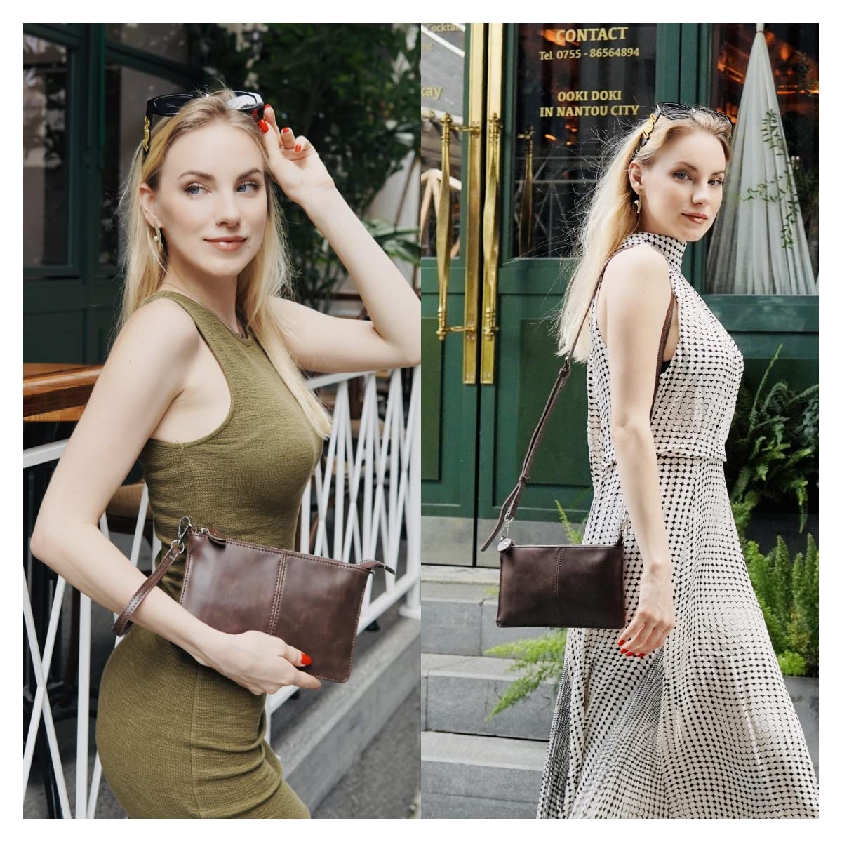 befen Leather Wristlet Clutch Wallet Slim Purse and Handbags Small Envelope Crossbody Bags for Women