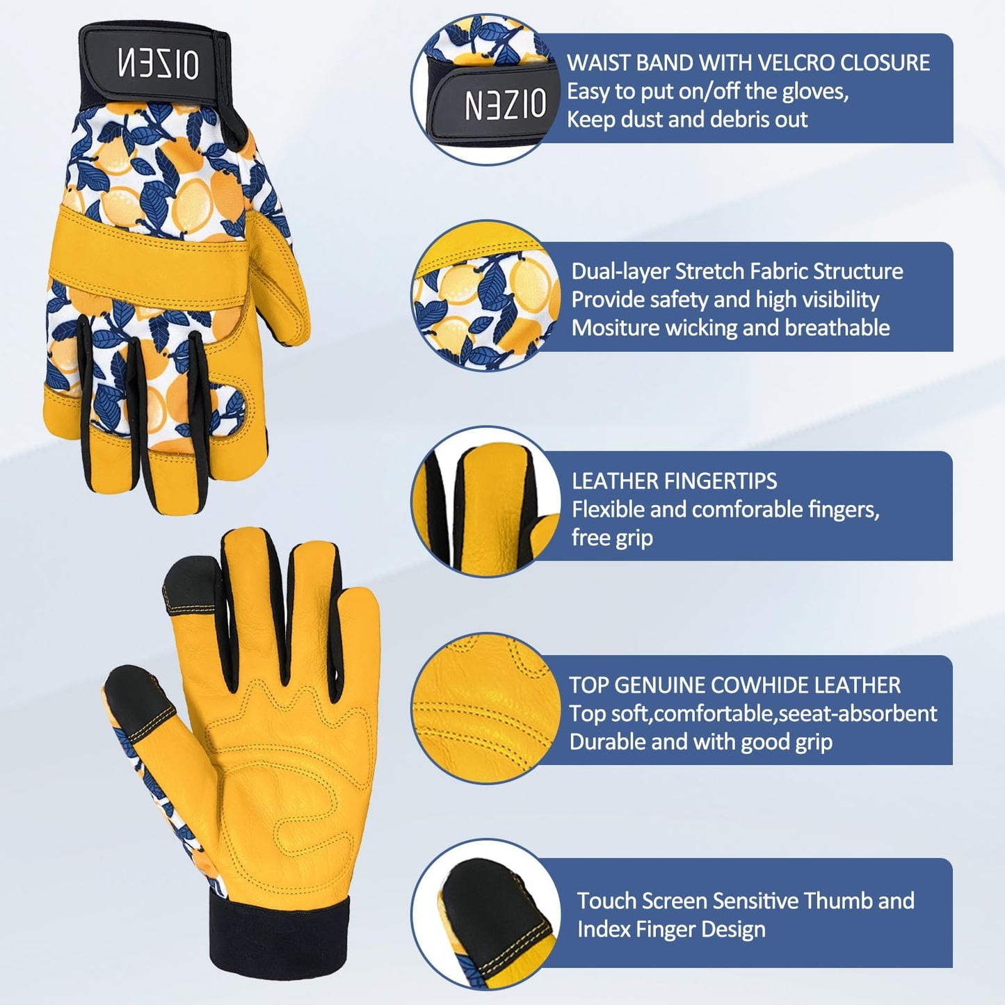 Cowhide Leather Thorn Proof & Puncture Resistant Gardening Gloves for Women and Men, Touchscreen Compatible Working Gloves for Weeding, Digging, Planting, Gardening Gifts for Women (Yellow, 1 pair, M)