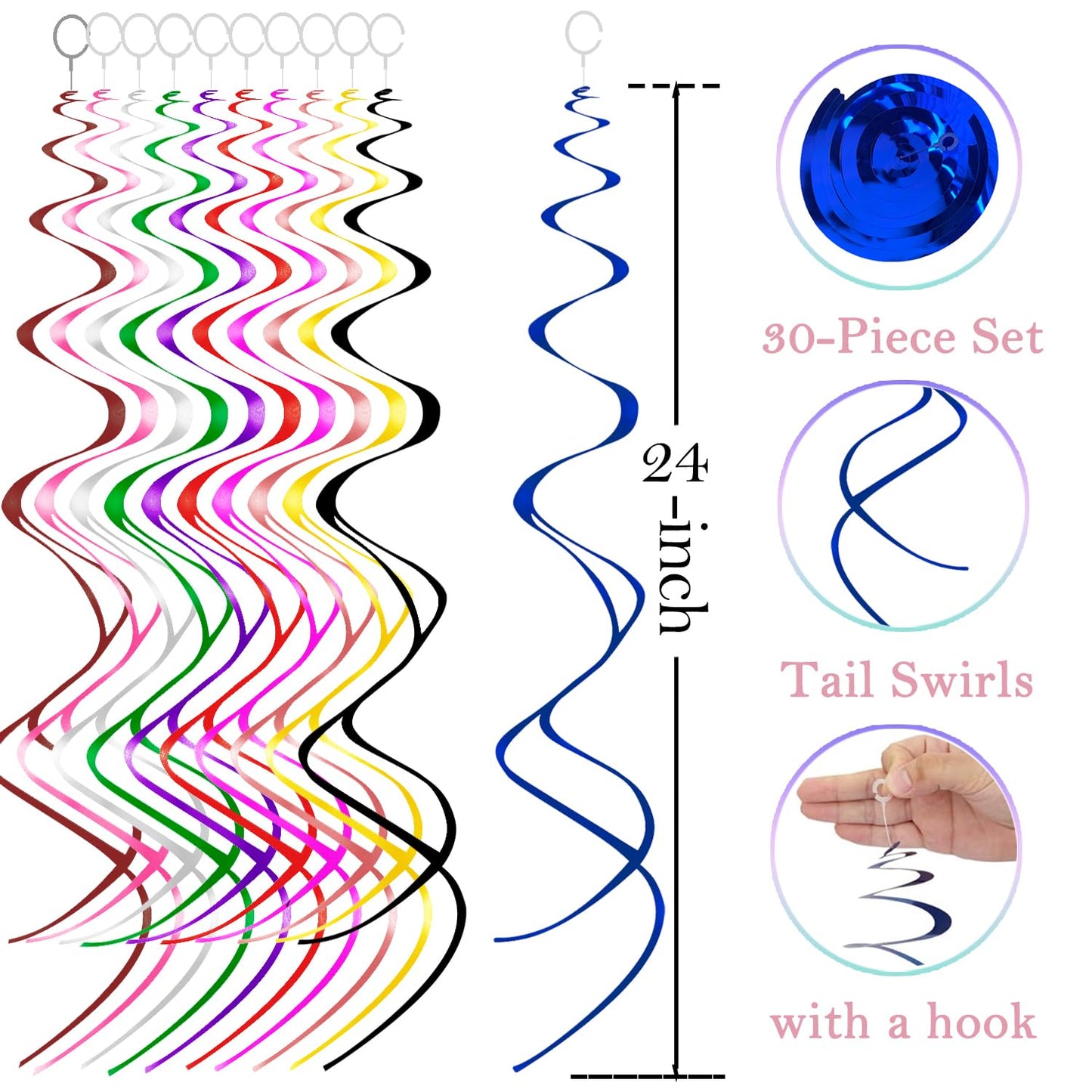 Blue Hanging Swirls Party Decorations 30 pcs Ceiling Swirl Foil Decoration for Baby Shower, Birthday Party