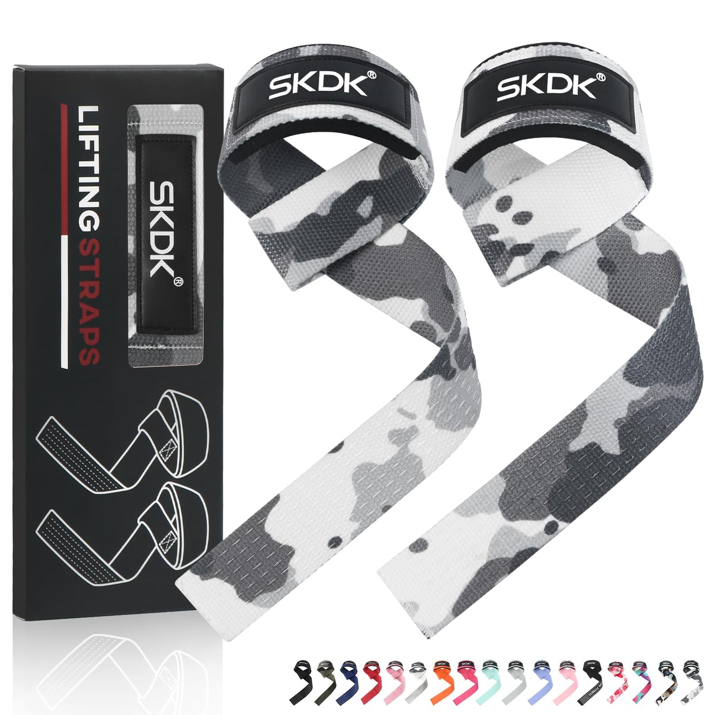 SKDK Cotton Hard Pull Wrist Lifting Straps Grips Band-Deadlift Straps with Neoprene Cushioned Wrist Padded and Anti-Skid Silicone - for Weightlifting, Bodybuilding, Xfit, Strength Training