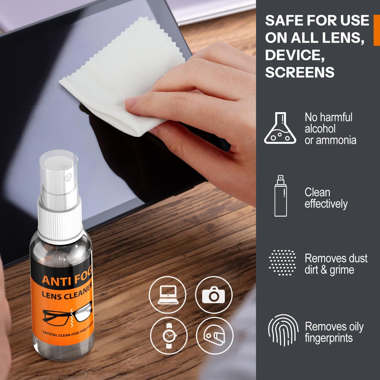 Glasses Cleaner,8 in 1 Glasses Cleaning Kit with 24H Anti Fog Eyeglass Cleaner Spray| Portable Glasses Cleaner Tool|Eye Glass Clean Cloths, Glasses Anti Slip with Soft Eyeglass Nose Pads & Ear Grip
