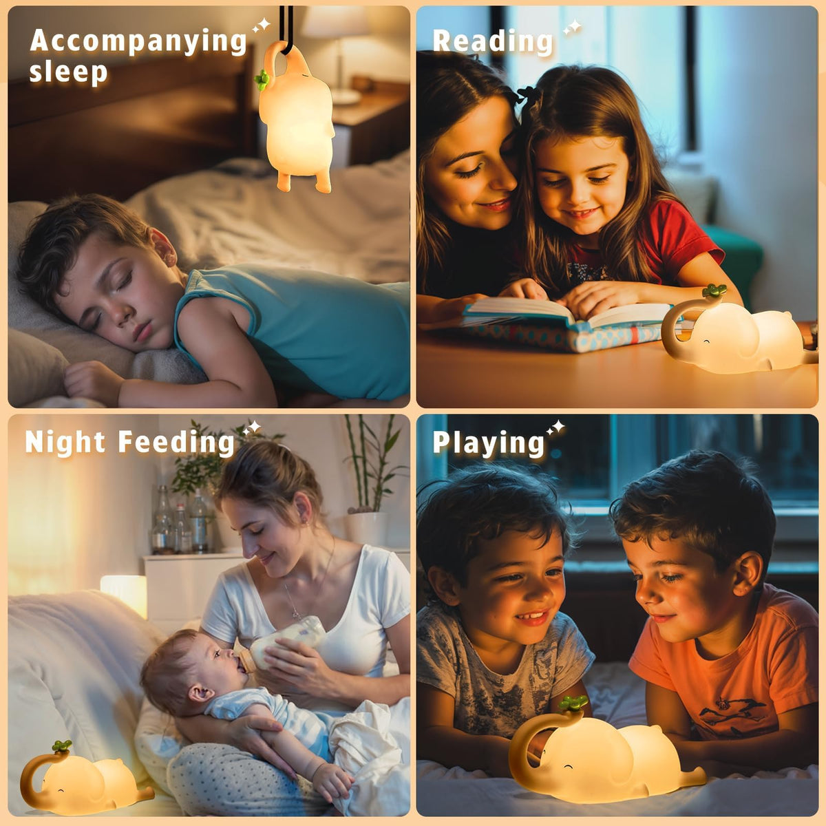 MAGOHMT Silicone Elephant Night Light for Kids - 3-Level Dimmable & Rechargeable LED Lamp, Touch Control Soft Animal Light for Nursery, Baby Room Decor