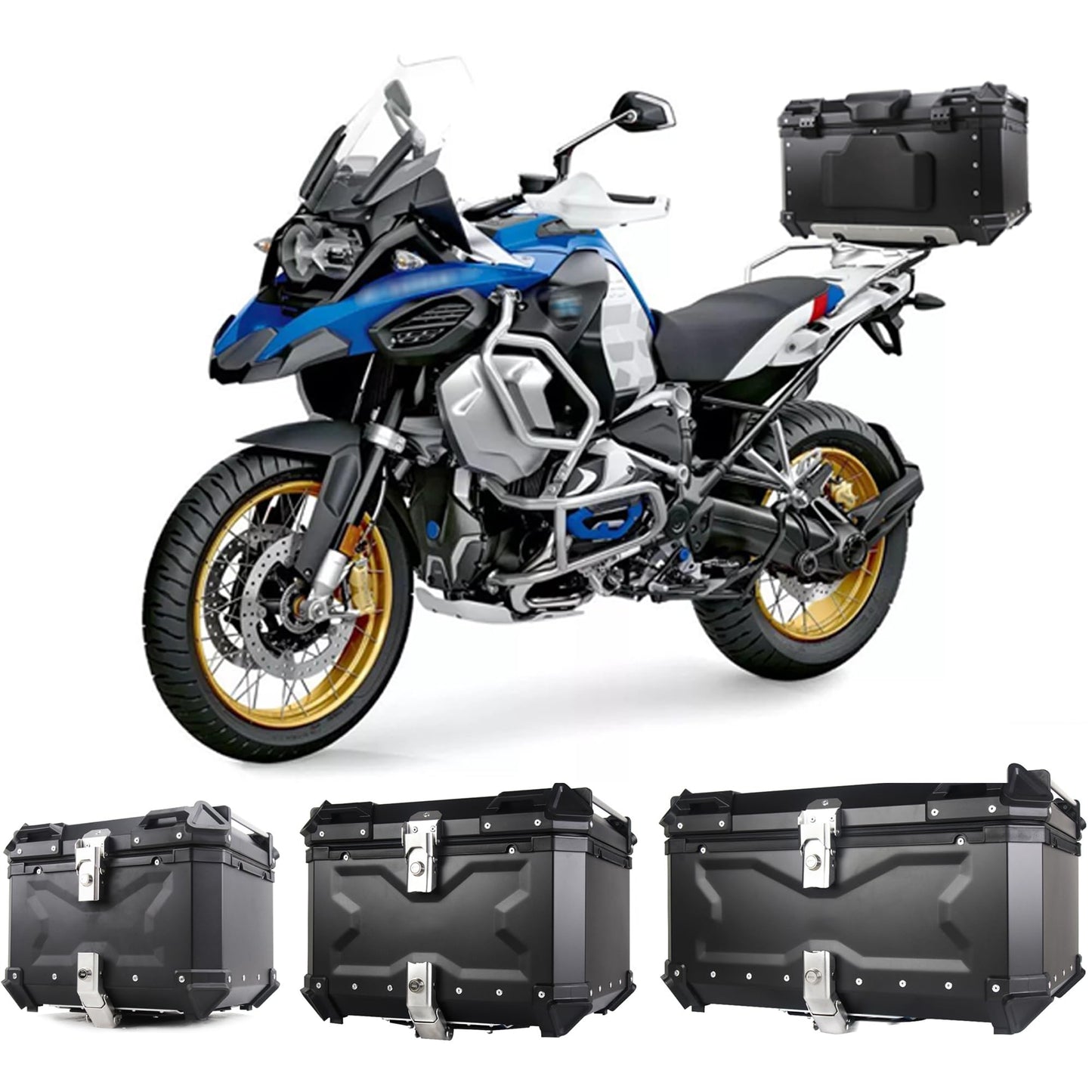 iproods 45L Motorcycle Top Case, Aluminum Alloy Universal Motorcycle Tail Box with Backrest & Phone Mount Holder, Dual-key Storage Luggage Trunk (Black, 45L)