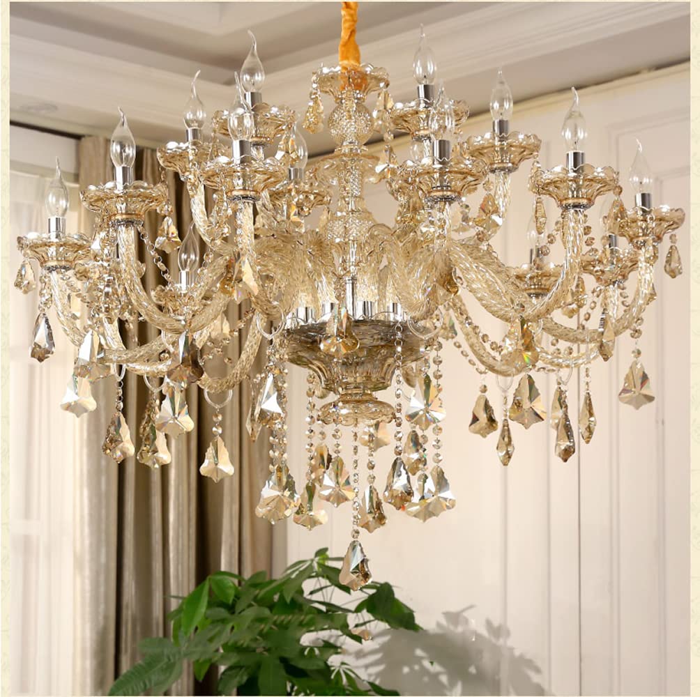 Durahonn Luxury Cognac Crystal Chandelier 18 Lights,Contemporary K9 Crystal Ceiling Chandelier Lighting Fixture Candle Style E12 Base for Dinning Living Room Bedroom Hallway (18 Lights)