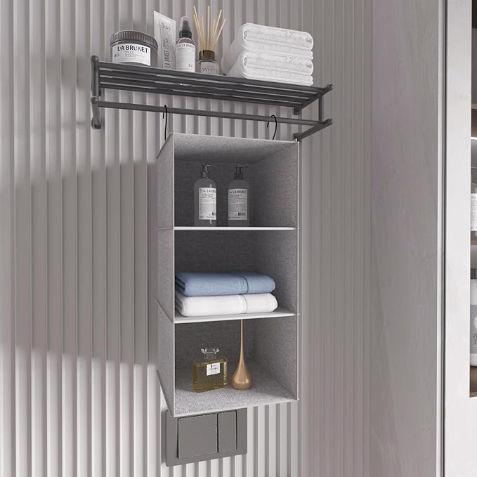 Hanging Closet Organizer, Easy Mount Collapsible 3-Shelf Camper Closet Wardrobe