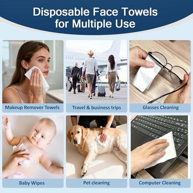 GLIMGLINT Face Towels,200 Count Disposable Face Towelettes, Biodegradable