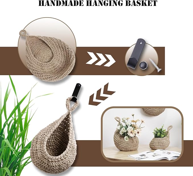 Hanging Fruit Basket Set of 3, Boho Wall Hanging Storage Basket