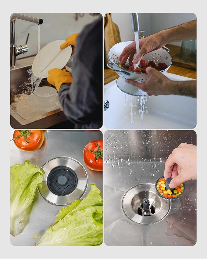 Hibbent Upgraded 3 in 1 Kitchen Sink Drain Strainer and Stopper Combo,