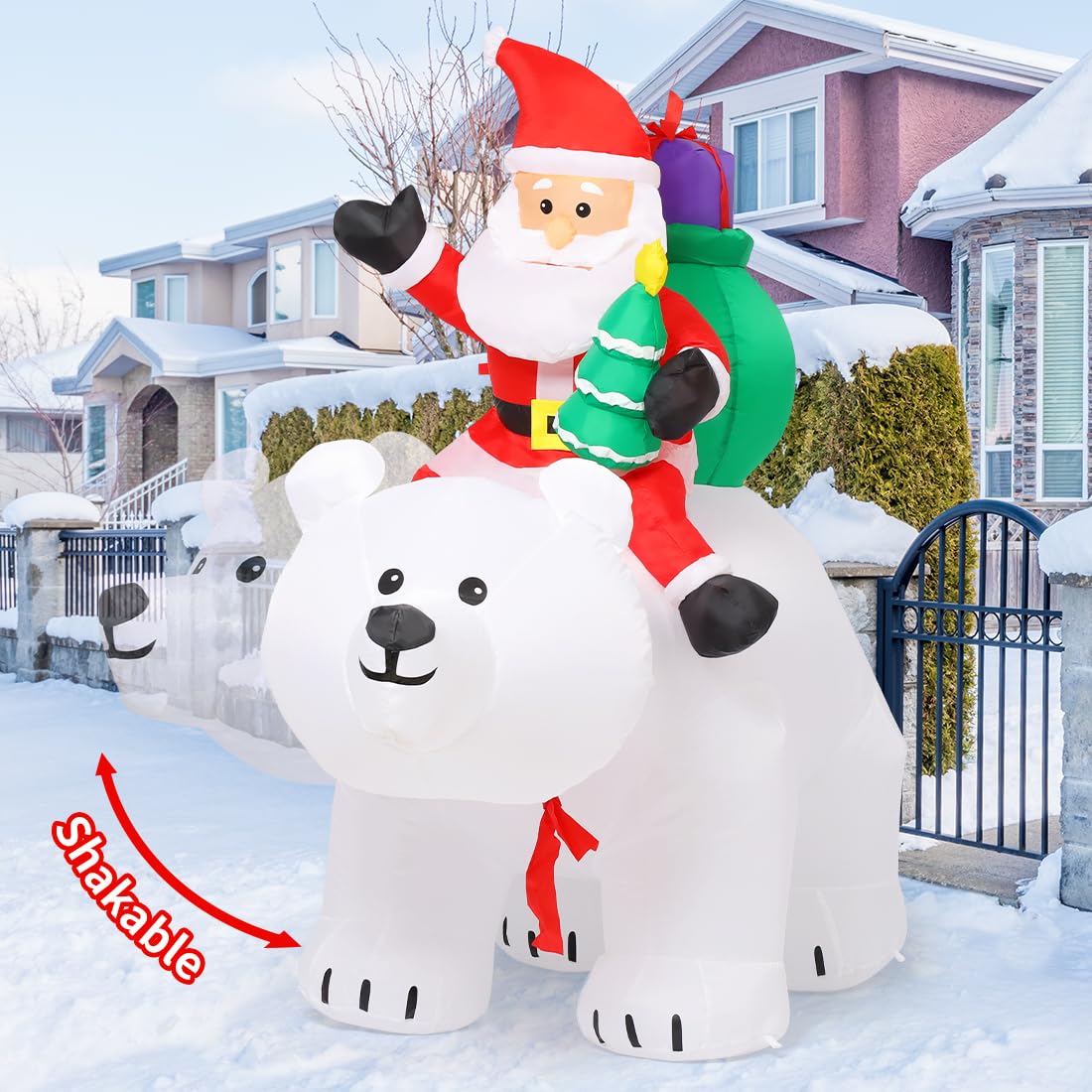 GOOSH 6 FT Christmas Inflatables Santa Clause Riding Bear with Shaking Head Outdoor Decorations Blow Up Yard Decor with LED Lights for Xmas Holiday Party Indoor Garden Lawn Décor