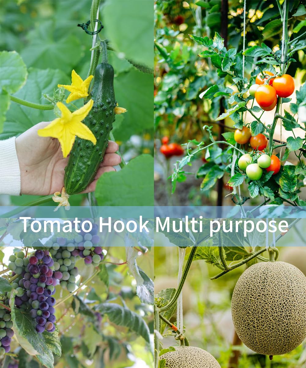 30Pcs Tomato Hooks with String,Plant Support Clips, with 33 Feet Garden Twine - Heavy Duty Plant Trellis for Tomatoes, Cucumbers, Peppers, Vines ,Reusable