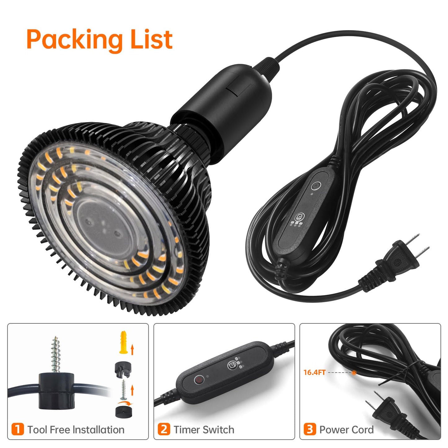 Bstrip Hanging Grow Light for Indoor Plants Full Spectrum, Black Plant Bulb with Optical Lens for Enhanced PPFD, Pendant Grow Light with Timer, 16.4 FT Power Cord, Perfect for Tall Plants and Flowers