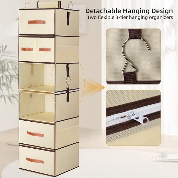 Hanging Closet Organizer 6-Shelf, Upgrade Hanging Shelves