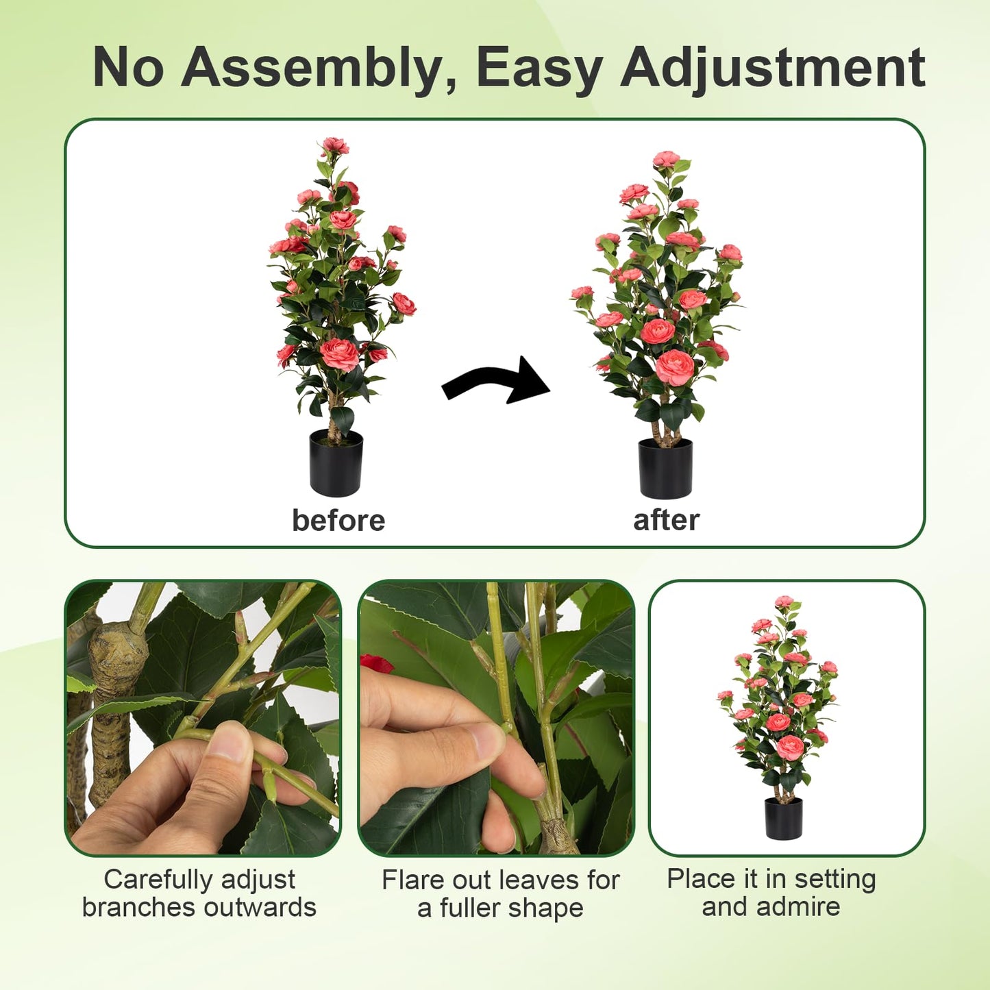 Romantic Season 2Pack Artificial Camellia Tree 3FT, Pink Faux Camellia Plant Fake Potted Camellia Flower Tree Plastic Camellia Tree for Modern Home Office Living Room Floor Décor Indoor