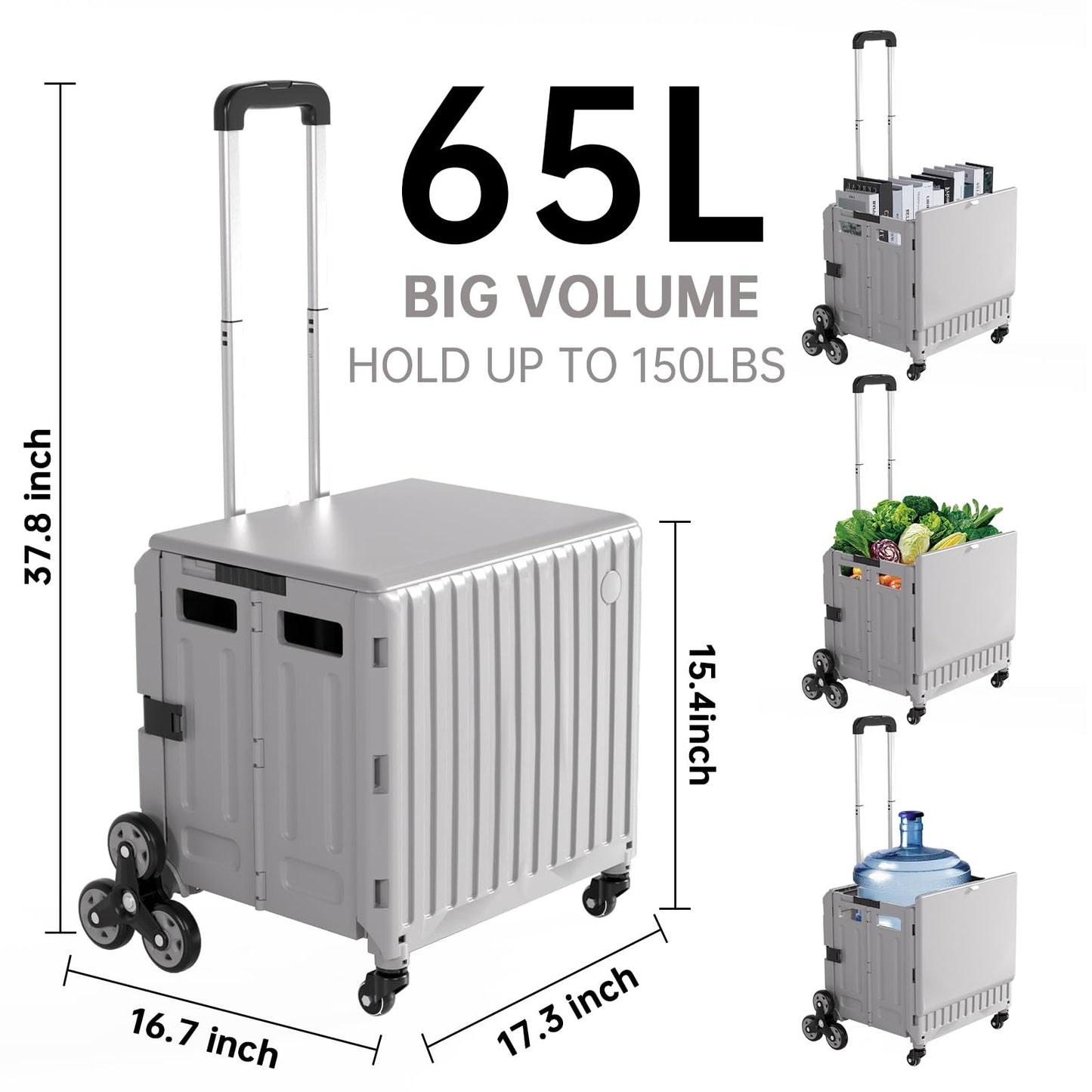 TODAYGO Stair Climbing Cart with Wheels: Collapsible Rolling Cart for Teachers School Supplies Books Art Projects Grocery Trade Shows & Stairs Foldable Utility Organizer with Lid Crate Basket Shelves