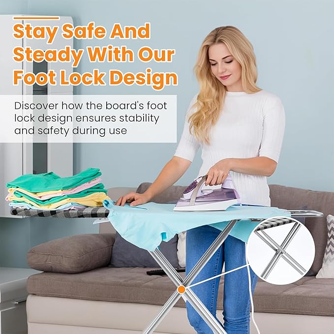 Ironing Board 13" X 43" W/Extra Thick Heavy Duty Padded Cover, Height Adjustable