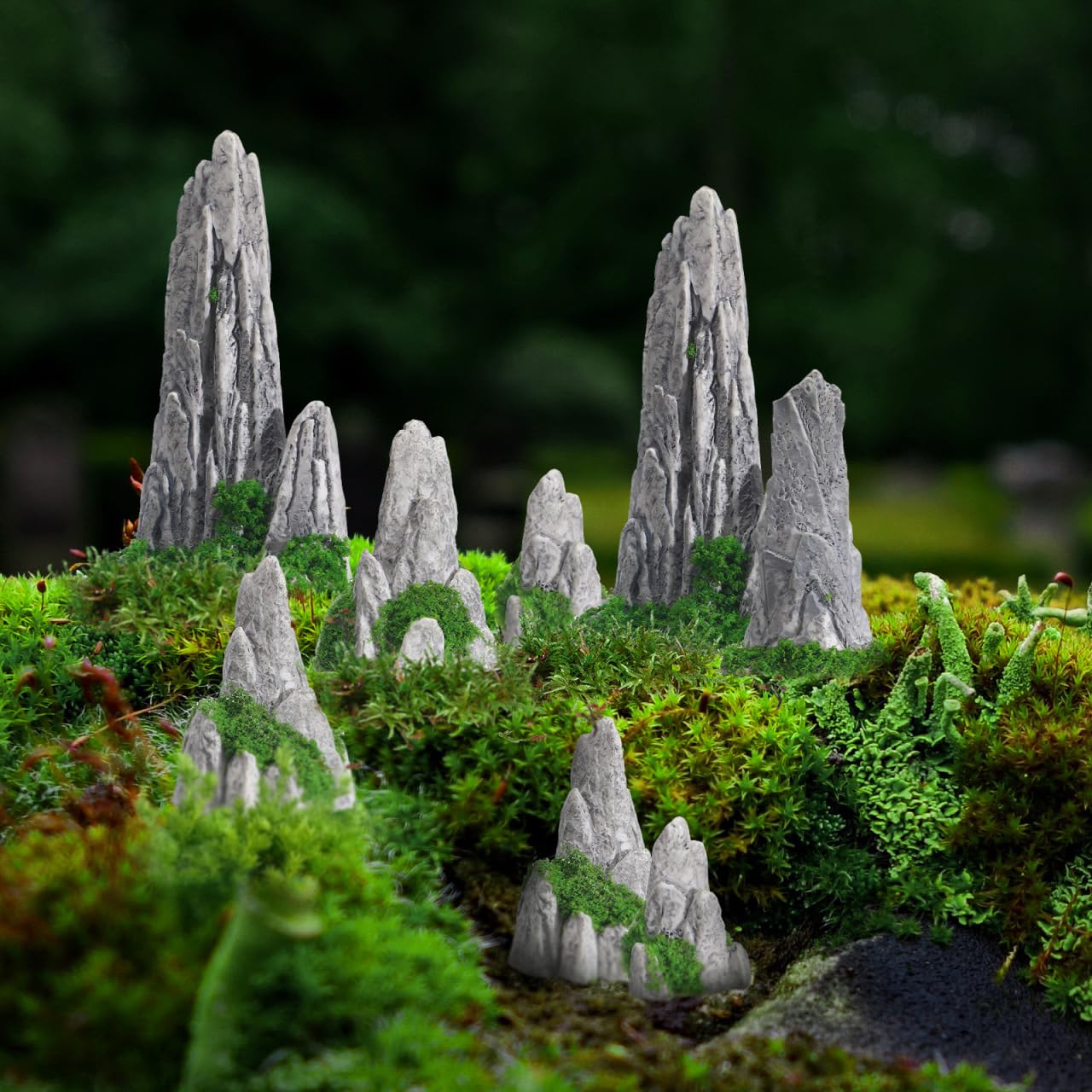 UPKOCH 8Pcs Miniature Fake Rocks for Diorama Supplies, Artificial Stone Figurines with Moss, Resin Zen Garden Accessories Terrarium Decor Mini Landscape