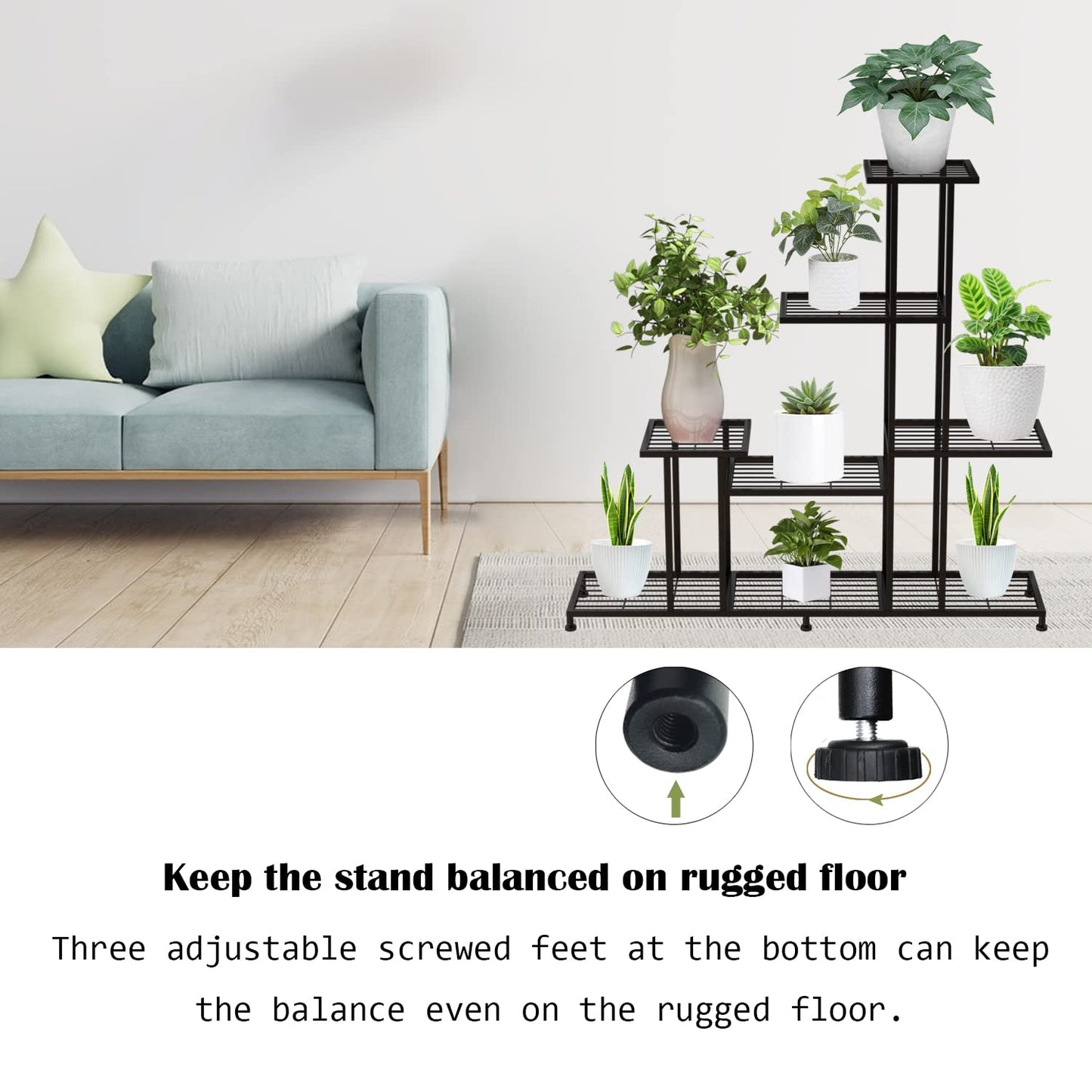 Twhep Heavy Duty Metal Plant Stand, 5 Tiers Multifunctional Plant Stand for Indoor Outdoor, for Tall Large Rack for Living Room Garden Balcony, Black