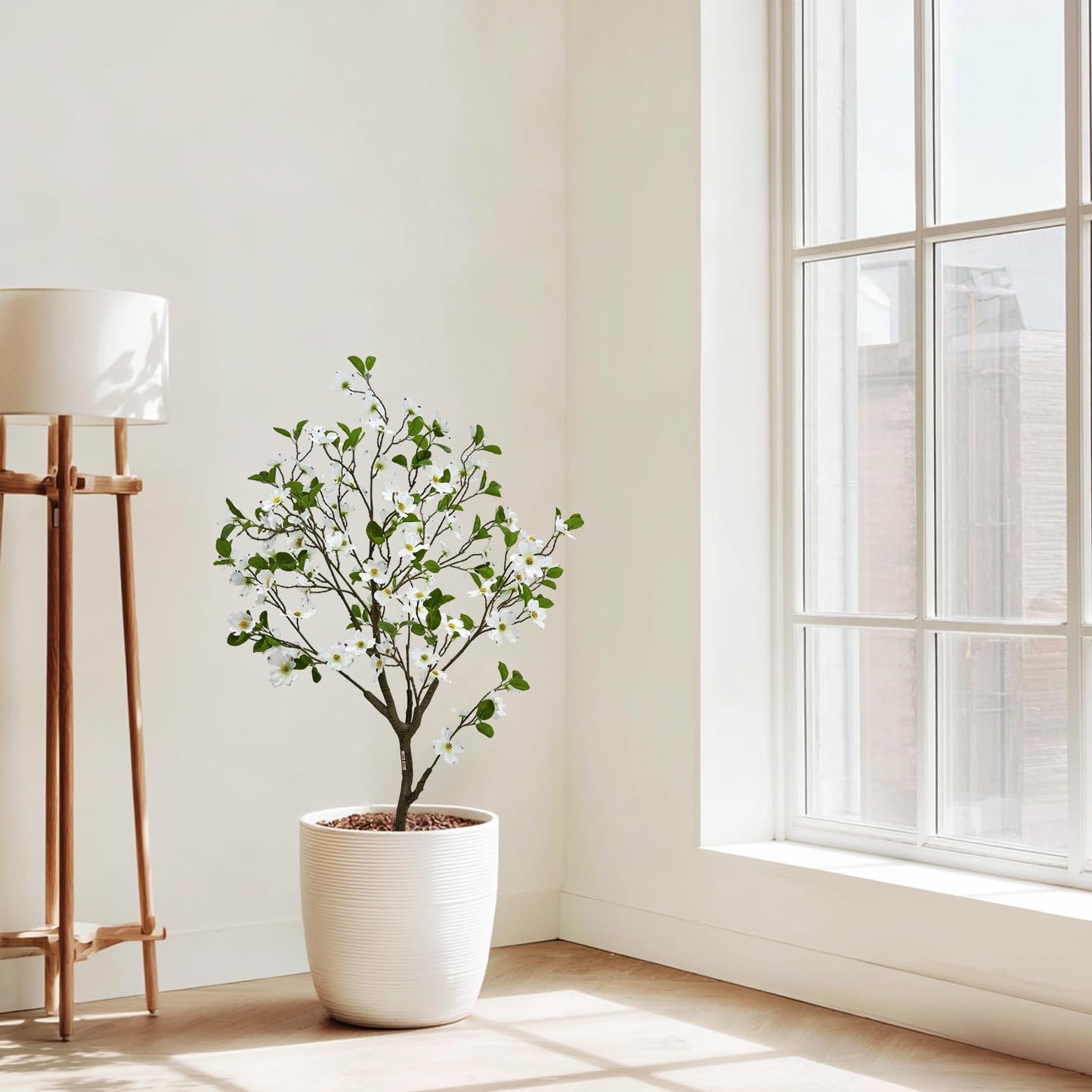 Artificial Dogwood Flower Tree 4ft, Faux Blooming Dogwood Tree with Realistic White Flowers, Potted Fake Tree for Home, Office, Living Room & Indoor Decor (4ft)