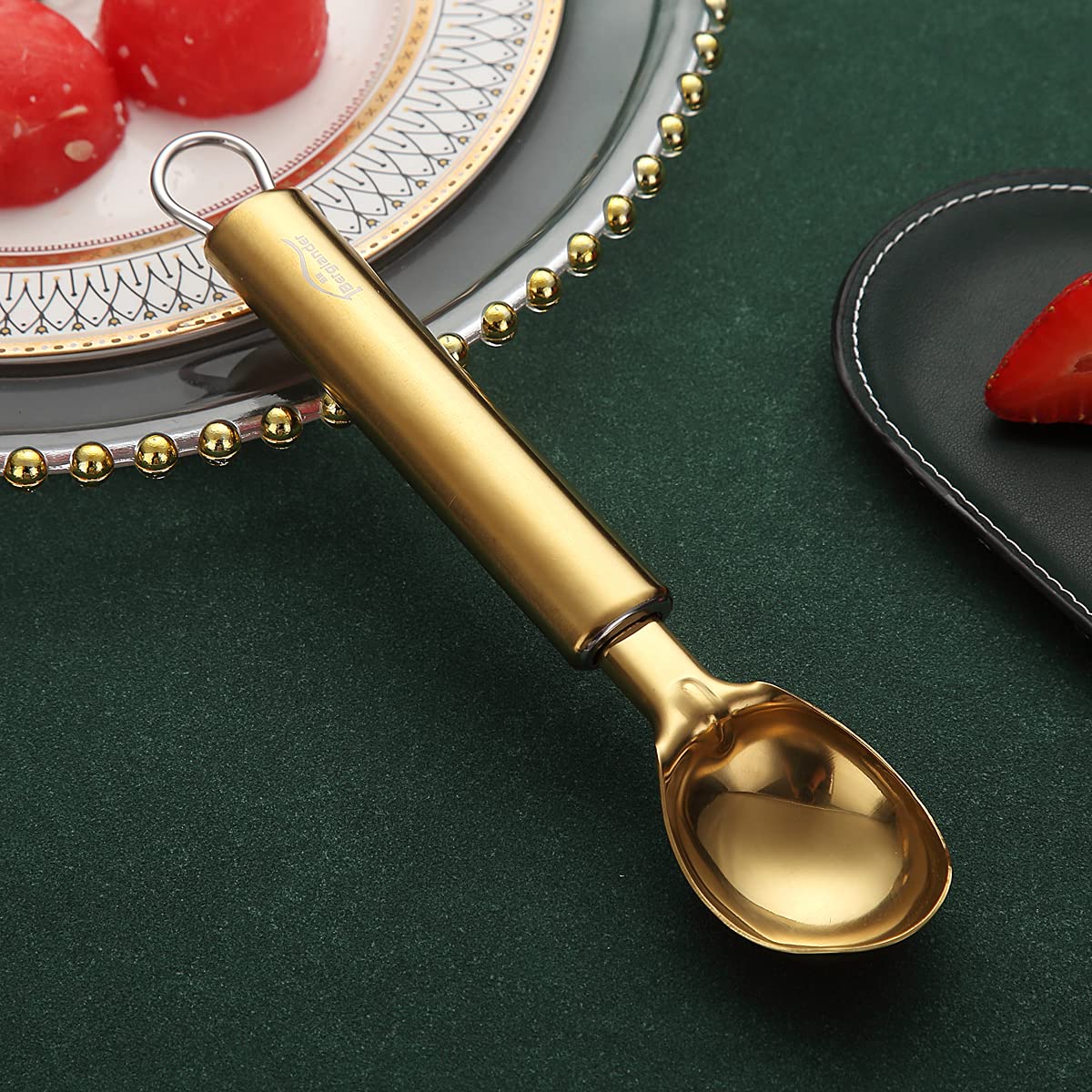 Gold Ice Cream Scoop, Berglander Stainless Steel Cookie Scoop Melon Baller Scooper Cones With Titanium Gold Plating, Specialty Tools and Gadgets, Ice Cream Spoon Food Scoop Dishwasher Safe