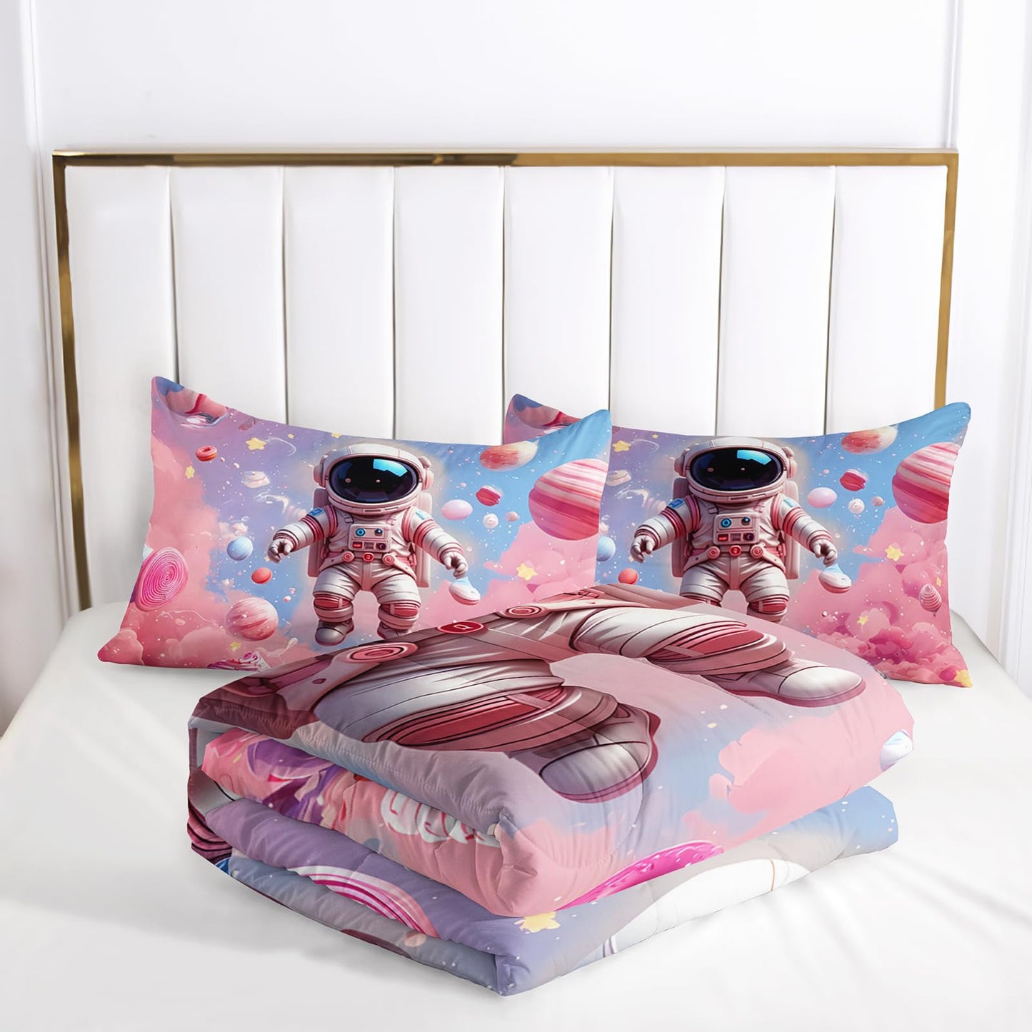 lneffble Space Astronaut Comforter Twin Size,Space Astronaut Kids Comforter Set,3Pcs Bedding Set Printed Comforter with 2 Pillowcases,Down Alternative,Soft and Lightweight,for All Seasons