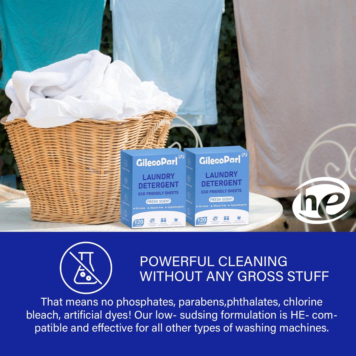 Gileooparl Eco-friendly Laundry Detergent Sheets, 120 Loads, Nontoxic, Nonirritating, Hypoallergenic Eco-strips for Sensitive Skin, Fresh Linen Scent, Space Saving, Lightweight, Easy to Use and Carry