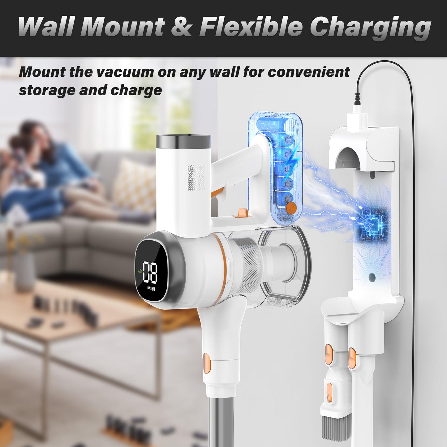 Tikom V500 Cordless Vacuum Cleaner for Home, 40000Pa/450W Stick Vacuum with LED Touch Screen, Charging Wall Dock, Anti-Tangle, Lightweight Handheld Vacuum for Pet Hair, Hard Floor, Carpet