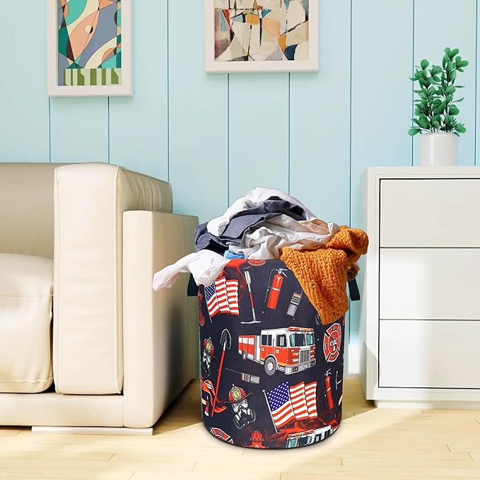 Fire Truck Fireman Laundry Basket Firefighters Oxford Cloth Laundry Hamper