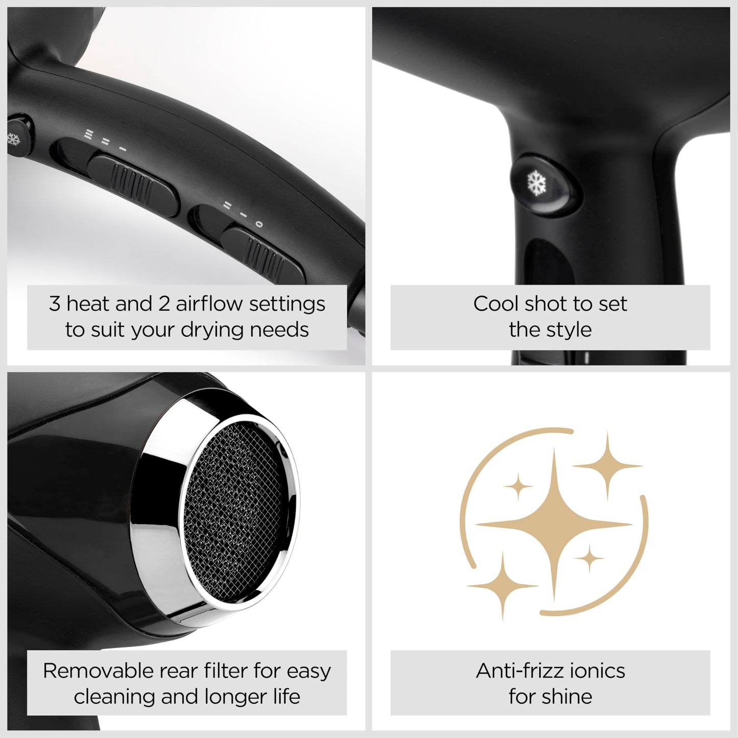 BaByliss Turbo Smooth Hair Dryer - 2200W Powerful Blow Dryer, Large Diffuser, Ionic Frizz-Free Conditioning, 3 Heat & 2 Speed Settings, Black, 5572U