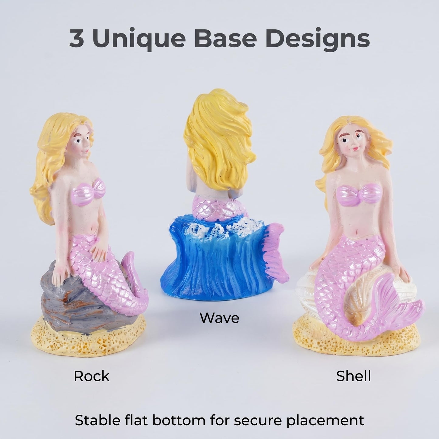 Brizoria Mermaid Decor Set of 3 Mermaid Figurines Sitting Resin Mermaid Statue Pink Tail Blonde Hair Coastal Beach Tabletop Aquarium Fish Tank Home Bathroom Decoration